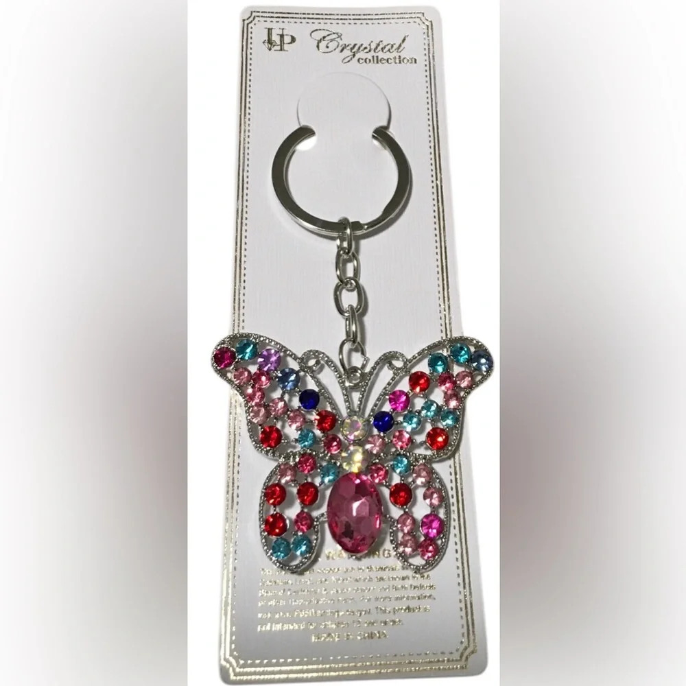 Colorful Rhinestone Butterfly Keychain - Picture 2 of 2